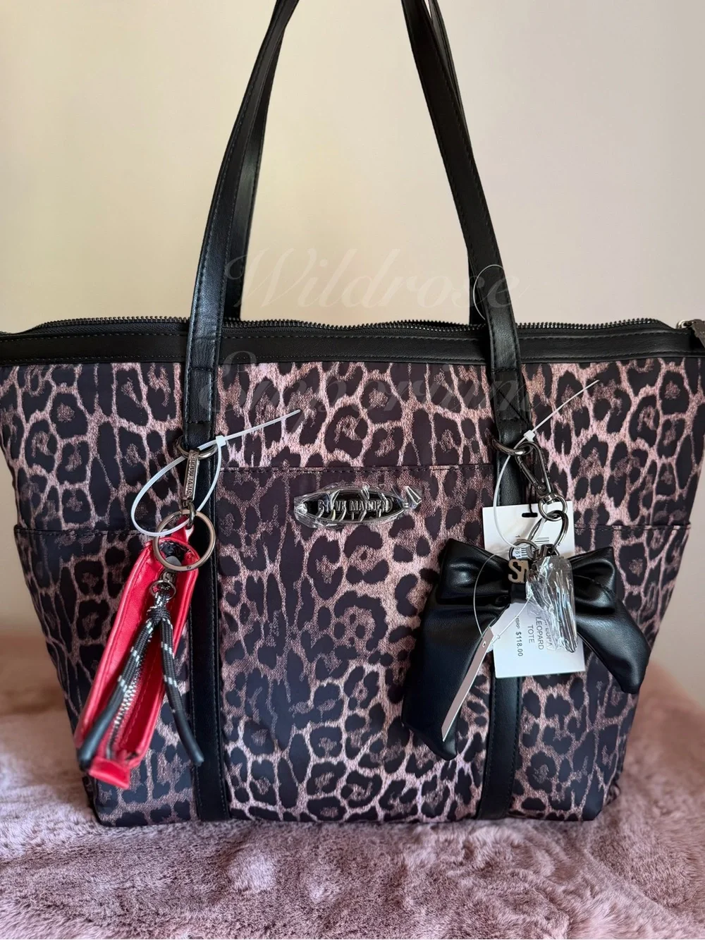 Steve Madden Retro Glam Tote Bag Chocolate Brown Leopard Cheetah Print BFLORA